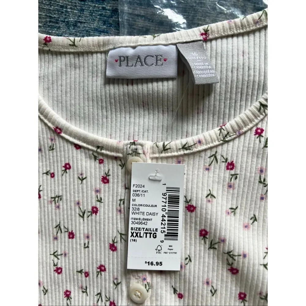 NWT! Children's Place White Blue Floral Short Sleeve Tees Lot of 2 Girls XXL